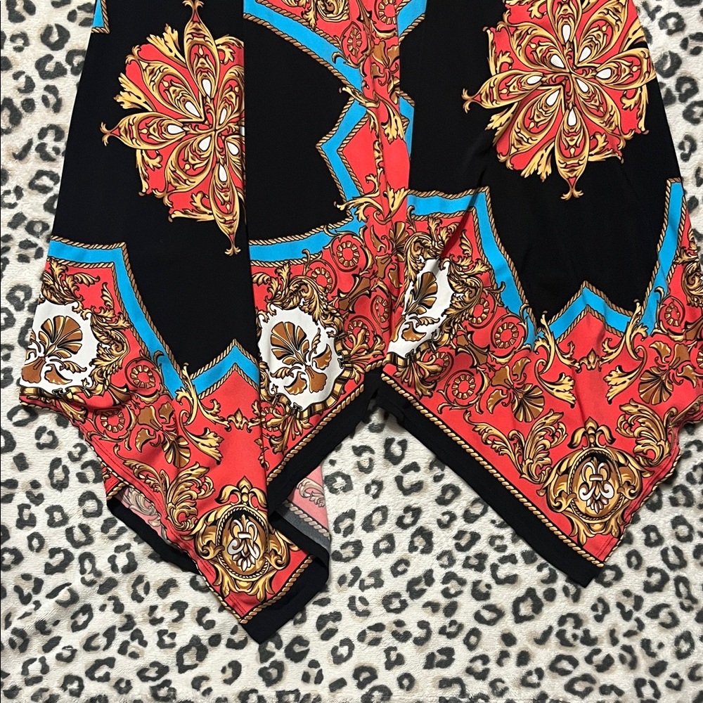 Signature by Robbie Bee Coral and Black Handkerchief Hem Dress - Picture 3 of 6